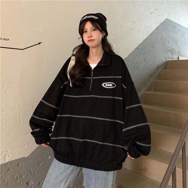 women's hoodies & sweatshirts black half zipper pullover spring and autumn korean version loose design sense embroidery print 2021
women's hoodies & sweatshirts black half zipper pullover spring and autumn korean version loose design sense embroidery print 2021