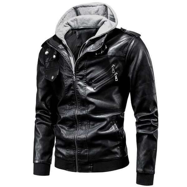 men's fur & faux men 2021 spring casual motor hooded pu leather jackets coat autumn outwear fashion punk style hat jacket, Black
men's fur & faux men 2021 spring casual motor hooded pu leather jackets coat autumn outwear fashion punk style hat jacket, Black