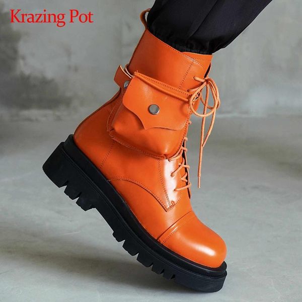 boots krazing pot motorcycle natural leather pocket decorations platform round toe thick med heel zipper coolest ankle l01, Black
boots krazing pot motorcycle natural leather pocket decorations platform round toe thick med heel zipper coolest ankle l01, Black