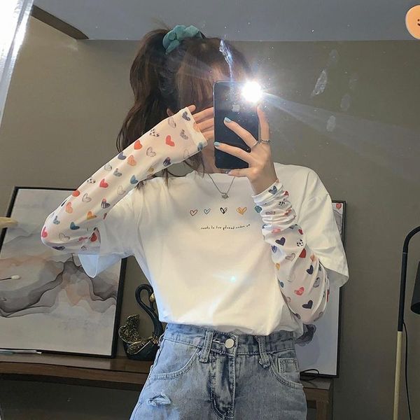 women's t-shirt 2021 spring and autumn loose white stitching fake two long sleeve female fashion student shirt
women's t-shirt 2021 spring and autumn loose white stitching fake two long sleeve female fashion student shirt