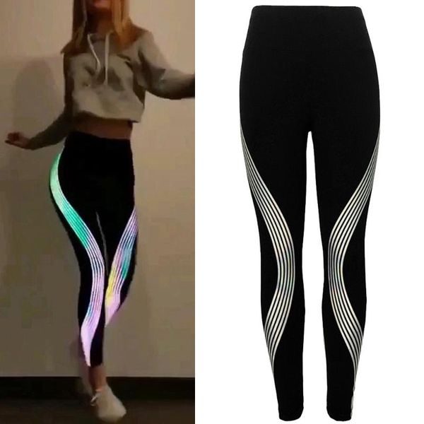 women's leggings women rainbow reflective workout fitness ladies neon pants activewear high wais glow in the dark trousers #y5, Black
women's leggings women rainbow reflective workout fitness ladies neon pants activewear high wais glow in the dark trousers #y5, Black