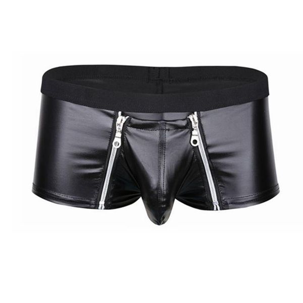 mens lingerie faux leather underpants bulge pouch with double zipper closure boxer briefs low rise male panties, Black;white
mens lingerie faux leather underpants bulge pouch with double zipper closure boxer briefs low rise male panties, Black;white