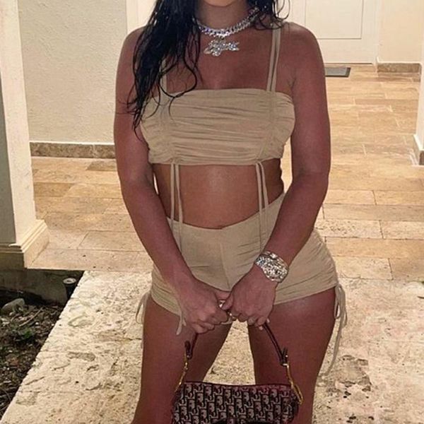 women's tracksuits 2021 solid drawstring skinny ruched shorts set for women straps backless camisoles elastic waist bandage party clubw, Gray
women's tracksuits 2021 solid drawstring skinny ruched shorts set for women straps backless camisoles elastic waist bandage party clubw, Gray