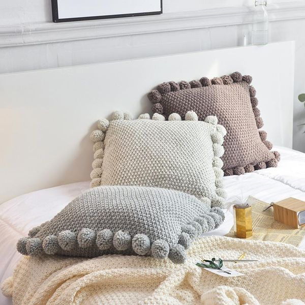 cushion/decorative pillow ins super beauty handmade knitted sofa cushion cover wool ball tassel pillowcase bed chair office car 
cushion/decorative pillow ins super beauty handmade knitted sofa cushion cover wool ball tassel pillowcase bed chair office car