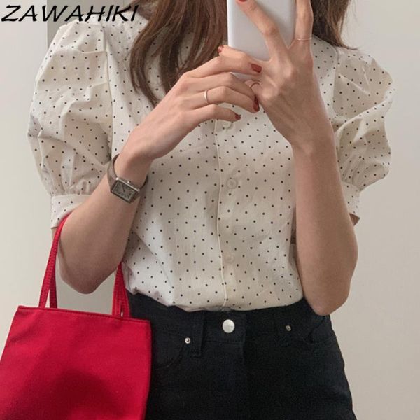 women's blouses & shirts zawahiki korean elegant shirt summer o neck single breasted wear on both sides polka dot puff sleeve loose bl, White
women's blouses & shirts zawahiki korean elegant shirt summer o neck single breasted wear on both sides polka dot puff sleeve loose bl, White