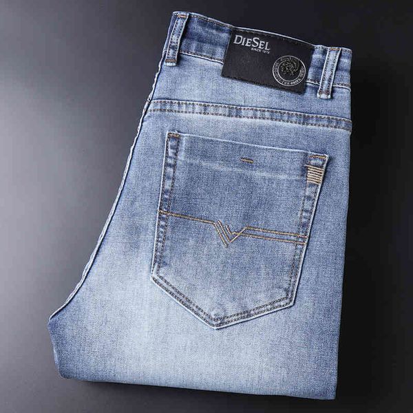2021 men's denim business straight casual pants elastic, Blue 
2021 men's denim business straight casual pants elastic, Blue