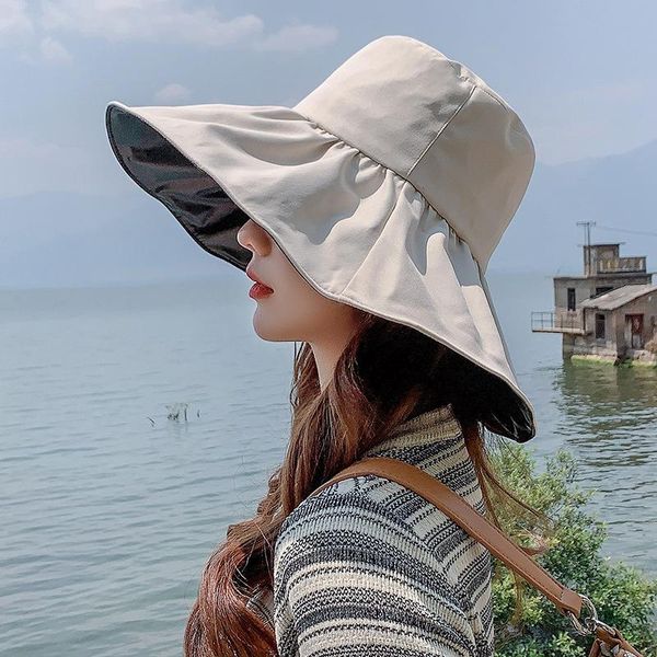 wide brim hats fashion summer big large sun hat for female seaside beach protection anti-uv cap women outdoor four seasons, Blue;gray
wide brim hats fashion summer big large sun hat for female seaside beach protection anti-uv cap women outdoor four seasons, Blue;gray