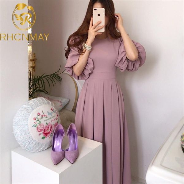 korean solid casual chic elegant womens dresses summer vestido round neck high waist straps lantern sleeves pleated long, Black;gray
korean solid casual chic elegant womens dresses summer vestido round neck high waist straps lantern sleeves pleated long, Black;gray