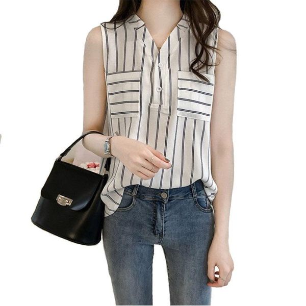 women's blouses & shirts sleeveless chiffon blouse women summer 2021 korean loose striped vest shirt v-neck pocket casual female f478, White
women's blouses & shirts sleeveless chiffon blouse women summer 2021 korean loose striped vest shirt v-neck pocket casual female f478, White