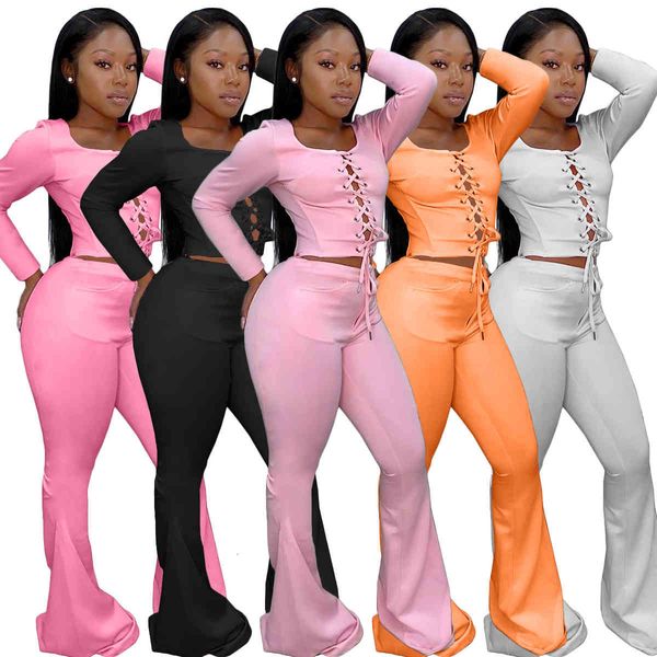 women's flare pants womens designer outsuits spring autumn slim o-neck solid color long sleeve women two piece sets, White
women's flare pants womens designer outsuits spring autumn slim o-neck solid color long sleeve women two piece sets, White