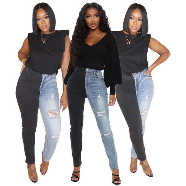 sale black blue contrast color high waist jeans for women fashion hole stretch denim pencil pant hipster trousers
sale black blue contrast color high waist jeans for women fashion hole stretch denim pencil pant hipster trousers