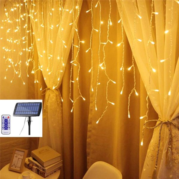 strings 5 meter 256 leds solar powered led icicle curtain string light waterproof warmth atomosphere lamp holiday christmas party