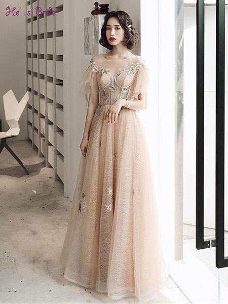 party dresses he's bride fairy illusion evening dress champagne floor-length formal prom gown elegant banquet vestido de noche, White;black
party dresses he's bride fairy illusion evening dress champagne floor-length formal prom gown elegant banquet vestido de noche, White;black