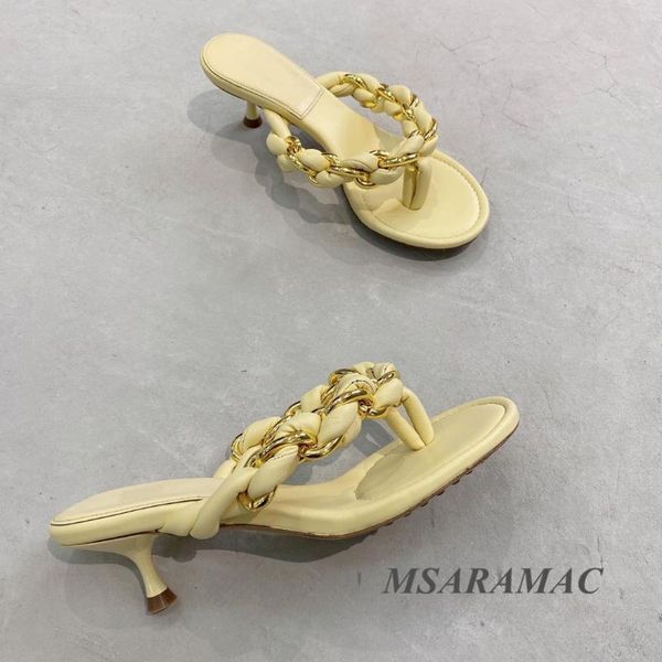 summer light yellow metal chain belt woven flip flops leather women high-heel slippers high-quality dress shoes, Black
summer light yellow metal chain belt woven flip flops leather women high-heel slippers high-quality dress shoes, Black