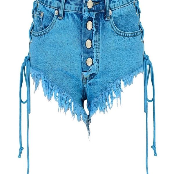Fashion Jeans for Women 2021 Lace Up Denim Shorts, Peacock blue