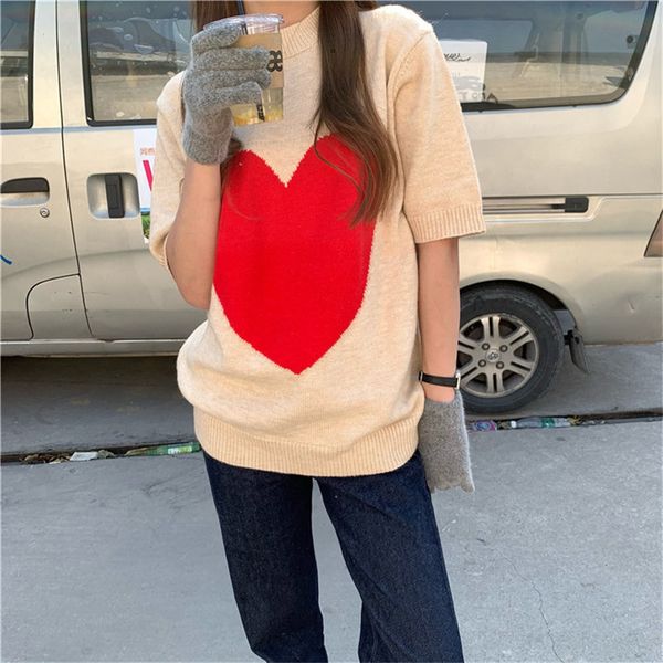 color-hit hearts pullover sweaters short sleeves high waist basic ol clothe knitwear summer outwear vintage 210421, White;black
color-hit hearts pullover sweaters short sleeves high waist basic ol clothe knitwear summer outwear vintage 210421, White;black