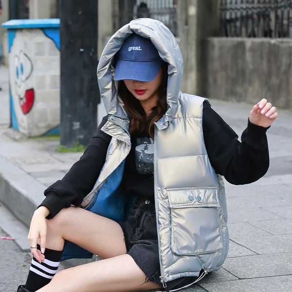 women's vests winter vest women large pockets plus size coat black padded korean style loose shiny thick warm waistcoat, Black;white
women's vests winter vest women large pockets plus size coat black padded korean style loose shiny thick warm waistcoat, Black;white