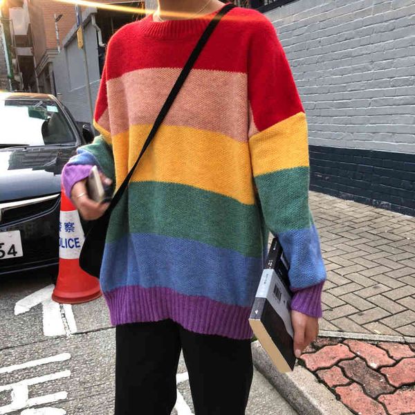 women's sweaters rainbow striped sweater women autumn harajuku jumper vintage pullovers oversize korean knitwear loose warm colorful v9, White;black
women's sweaters rainbow striped sweater women autumn harajuku jumper vintage pullovers oversize korean knitwear loose warm colorful v9, White;black