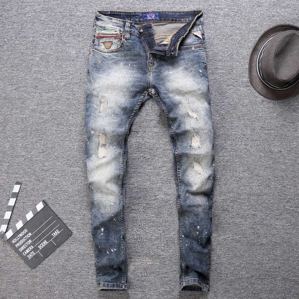 men's jeans fashion streetwear slim fit patchwork designer ripped men pants retro wash hip hop homme nng8 0seq, Blue
men's jeans fashion streetwear slim fit patchwork designer ripped men pants retro wash hip hop homme nng8 0seq, Blue