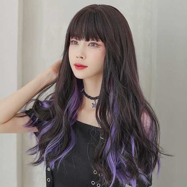 wig female net red hanging ear dye long curly hair air bangs ffy natural head cover, Black
wig female net red hanging ear dye long curly hair air bangs ffy natural head cover, Black