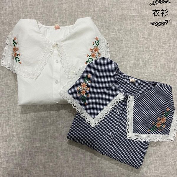 women's blouses & shirts japanese mori girl sweet navy collar embroidered lace blouse 2021 spring exquisite long sleeve women, White
women's blouses & shirts japanese mori girl sweet navy collar embroidered lace blouse 2021 spring exquisite long sleeve women, White