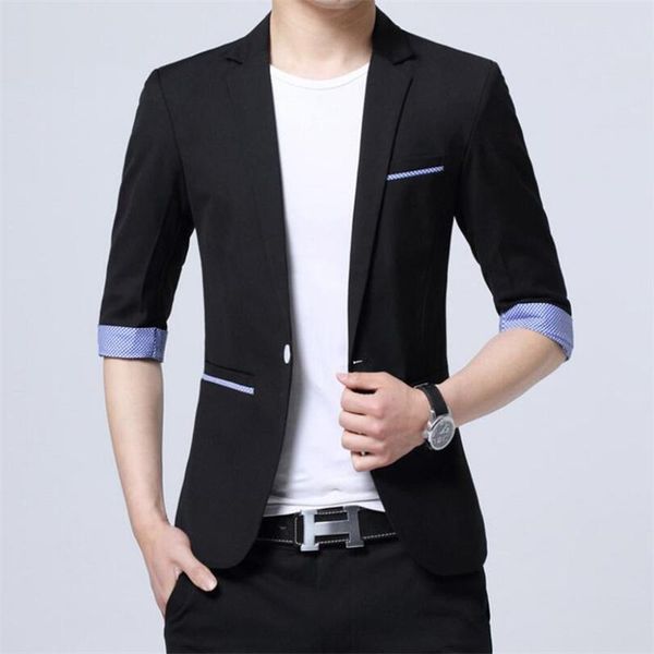 men's suits & blazers korean summer suit mens pink blue black short sleeve blazer 2021 fashion slim fit business casual jacket coat, White;black
men's suits & blazers korean summer suit mens pink blue black short sleeve blazer 2021 fashion slim fit business casual jacket coat, White;black