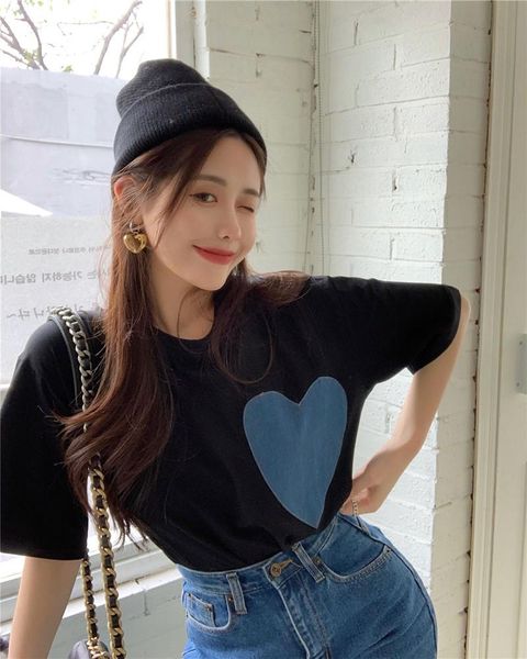summer half-sleeved love sticker short-sleeved t-shirt female korean version loose and thin college style women's, White
summer half-sleeved love sticker short-sleeved t-shirt female korean version loose and thin college style women's, White