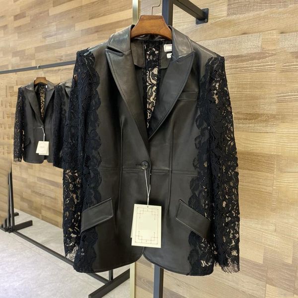 genuine leather brand jacket patchwork bud silk long sleeves turn-down collar clothes ladies outerwear women's & faux, Black
genuine leather brand jacket patchwork bud silk long sleeves turn-down collar clothes ladies outerwear women's & faux, Black