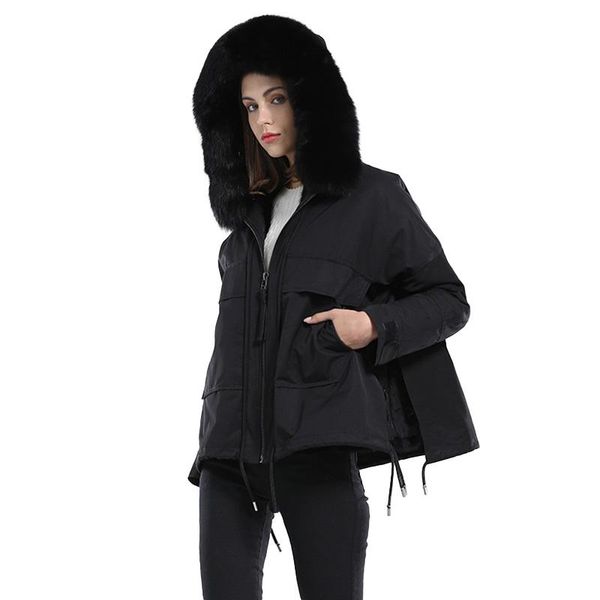 women's fur & faux hooded parka fashion real hood detachable linig winter warm lady coat thick jacket s3559, Black
women's fur & faux hooded parka fashion real hood detachable linig winter warm lady coat thick jacket s3559, Black