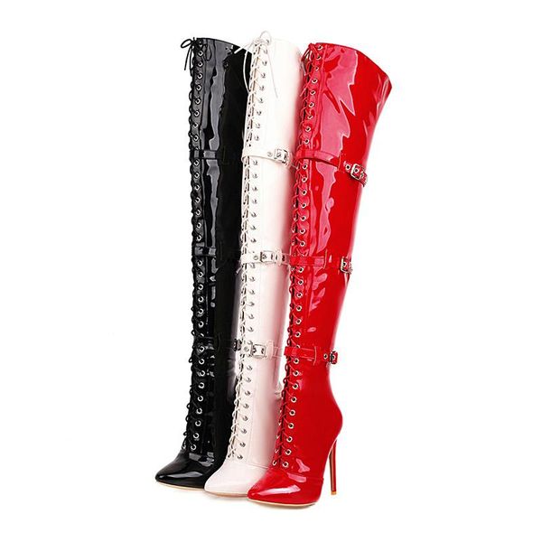 boots women cross tied thigh high pointed toe thin heels over the knee patent leather shoes woman 33-46, Black
boots women cross tied thigh high pointed toe thin heels over the knee patent leather shoes woman 33-46, Black