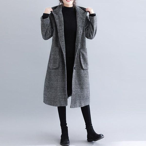 women's wool & blends autumn winter long woolen houndstooth wind coat korean swallow gird overcoat streetwear plaid outwear, Black
women's wool & blends autumn winter long woolen houndstooth wind coat korean swallow gird overcoat streetwear plaid outwear, Black
