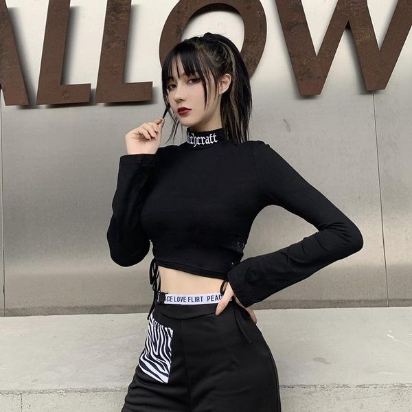 women's t-shirt goth punk dark black ins style y2k letter embroidered lace up hollow out harajuku mall slim tee, White
women's t-shirt goth punk dark black ins style y2k letter embroidered lace up hollow out harajuku mall slim tee, White