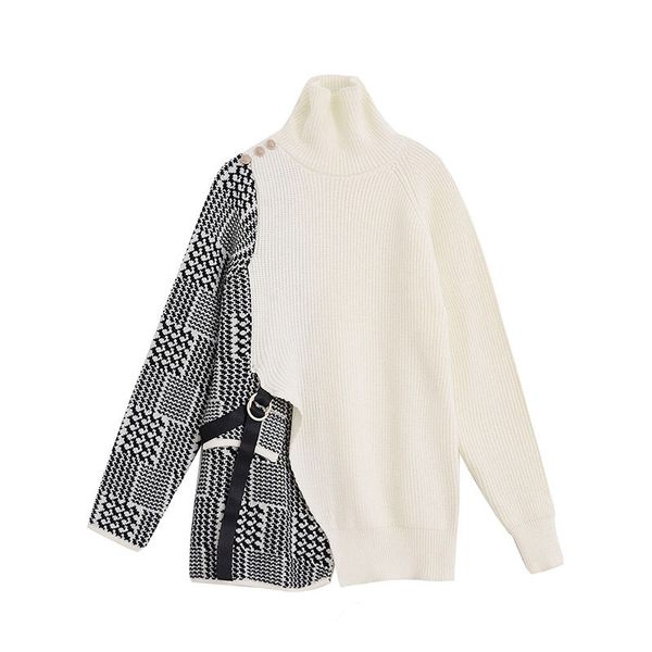 autumn winter women chic knitted sweater retro turtleneck houndstooth irregular buckle batwing long sleeve loose pullover, White;black
autumn winter women chic knitted sweater retro turtleneck houndstooth irregular buckle batwing long sleeve loose pullover, White;black