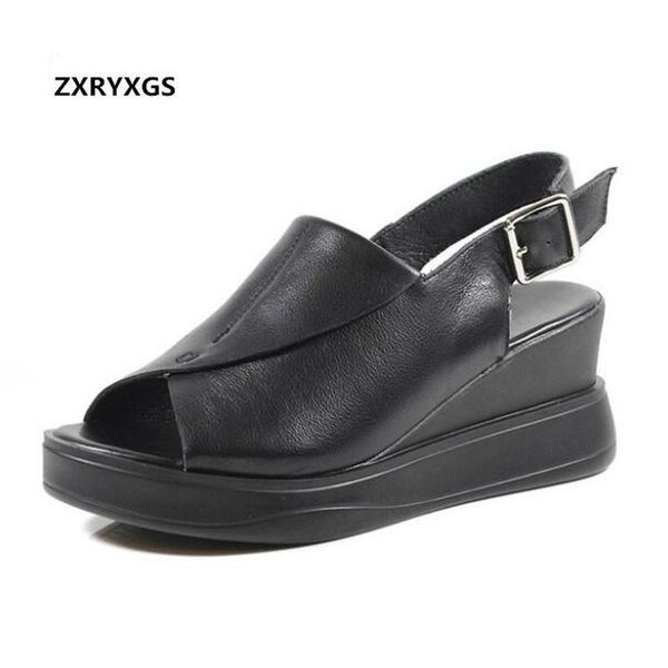 open toe full genuine leather sandals women shoes thick bottom increased summer wedges fashion casual, Black
open toe full genuine leather sandals women shoes thick bottom increased summer wedges fashion casual, Black