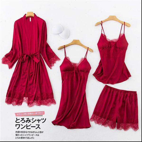 satin pijamas mujer pajama set women sleepwear 4 pcs lace lingerie pyjamas nightwear silk home clothes lounge wear, Black;red
satin pijamas mujer pajama set women sleepwear 4 pcs lace lingerie pyjamas nightwear silk home clothes lounge wear, Black;red