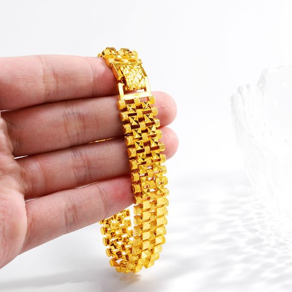 men's 24k sand gold plate link chain bracelets njgb001 fashion watch buckle yellow gold plated bracelet, Black 
men's 24k sand gold plate link chain bracelets njgb001 fashion watch buckle yellow gold plated bracelet, Black