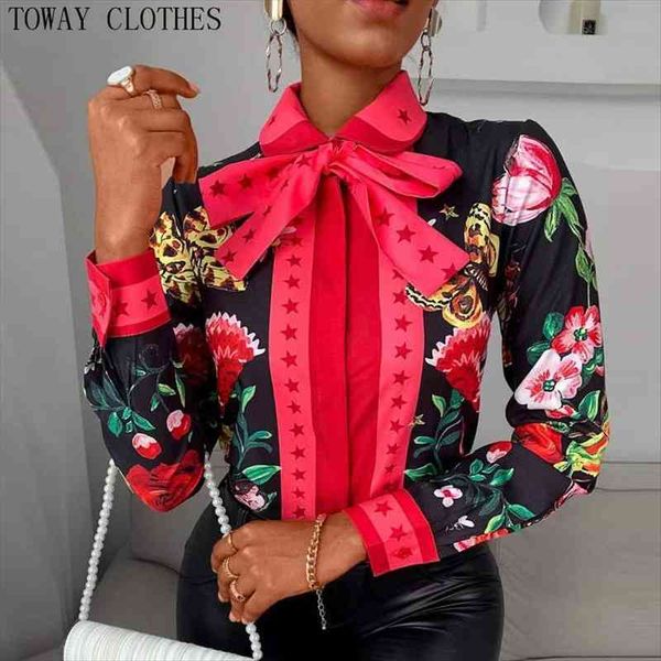 women colorblock pre-fall tie neck floral butterfly print long sleeve blouse, White
women colorblock pre-fall tie neck floral butterfly print long sleeve blouse, White