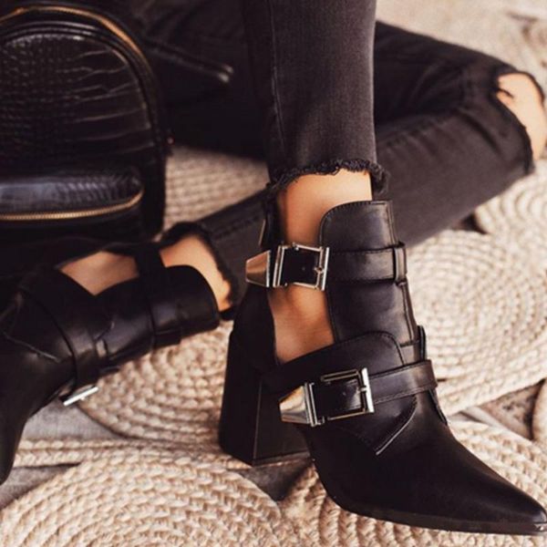 big size 42 pointed toe square heels fashion cool spring autumn ankle boots women's shoes, Black
big size 42 pointed toe square heels fashion cool spring autumn ankle boots women's shoes, Black