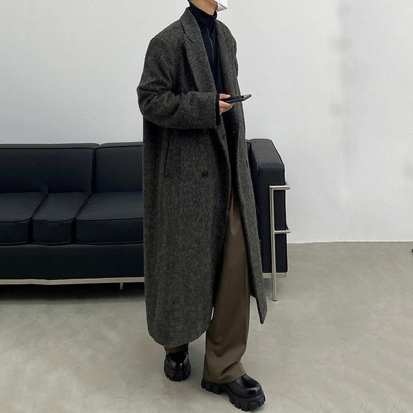 men's wool & blends autumn winter fashion chic dark grey medium and long woolen overcoat men loose notched double breasted coat tide 20, Black
men's wool & blends autumn winter fashion chic dark grey medium and long woolen overcoat men loose notched double breasted coat tide 20, Black