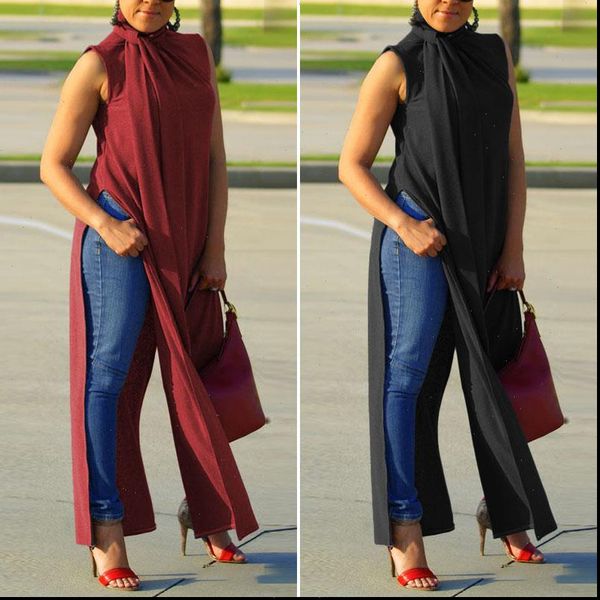high split elegant summer long women shirt casual sleeveless turtleneck button blusas plus size, White
high split elegant summer long women shirt casual sleeveless turtleneck button blusas plus size, White