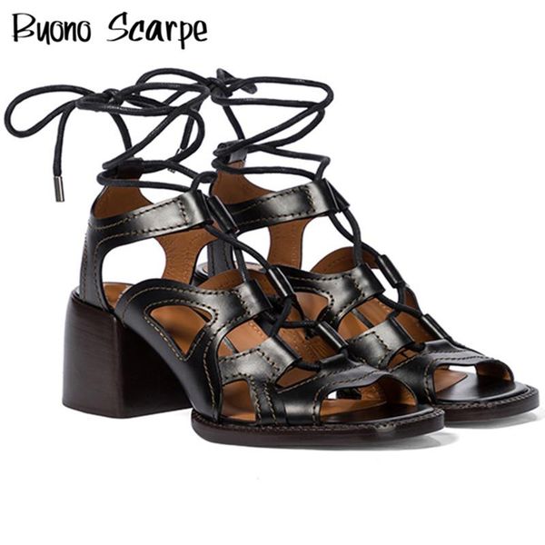 chunky heel sandals genuine leather ankle laces women roman summer cross tied round toe mujer single shoes dress, Black
chunky heel sandals genuine leather ankle laces women roman summer cross tied round toe mujer single shoes dress, Black