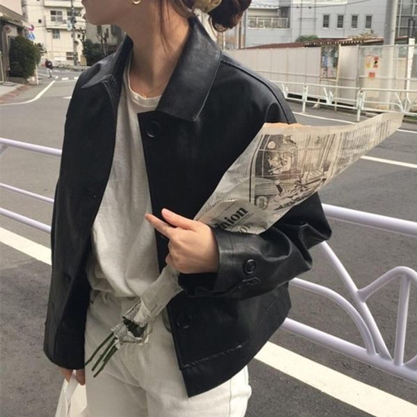 women's leather & faux yizzhoy autumn winter women jackets outerwear female high street oversize wild short, Black
women's leather & faux yizzhoy autumn winter women jackets outerwear female high street oversize wild short, Black