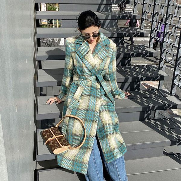 women's wool & blends 2021 women plaid woolen jacket autumn winter turndown collar long casual warm overcoat fashion double breasted co, Black
women's wool & blends 2021 women plaid woolen jacket autumn winter turndown collar long casual warm overcoat fashion double breasted co, Black