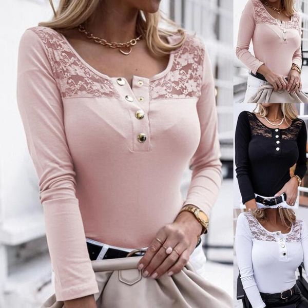 women's t-shirt o neck long sleeve elegant lace patchwork blouse buttons shirt pullover ladies clothes, White
women's t-shirt o neck long sleeve elegant lace patchwork blouse buttons shirt pullover ladies clothes, White