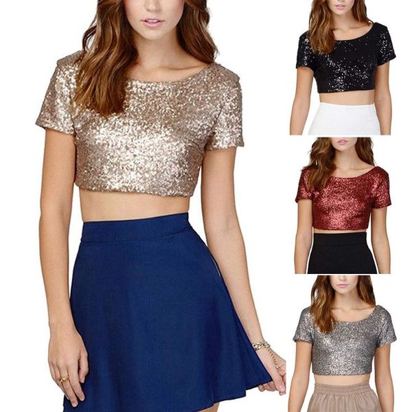 women's t-shirt est backless crop fashion spring summer women o-neck short sleeve sequin shine t shirt female slim, White
women's t-shirt est backless crop fashion spring summer women o-neck short sleeve sequin shine t shirt female slim, White