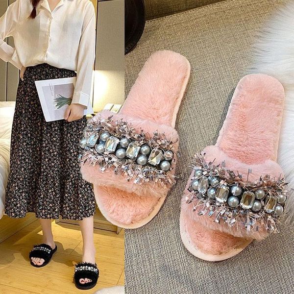 slippers women diamond pink hairy slides mujer silver string bead flats femmes pantoufles small flower tassel fur big size, Black
slippers women diamond pink hairy slides mujer silver string bead flats femmes pantoufles small flower tassel fur big size, Black