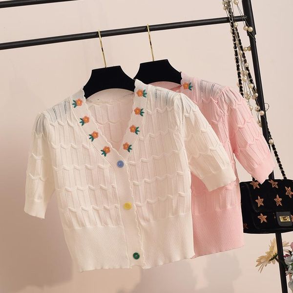 women's knits & tees thin cardigan sweater short-sleeved coat slim v-neck short embroidery knitted 2021 summer womens knitwear, White
women's knits & tees thin cardigan sweater short-sleeved coat slim v-neck short embroidery knitted 2021 summer womens knitwear, White