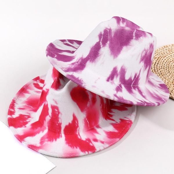 stingy brim hats colorful women tie-dye panama felt fedoras hat wide men wool british style jazz cap, Blue;gray
stingy brim hats colorful women tie-dye panama felt fedoras hat wide men wool british style jazz cap, Blue;gray