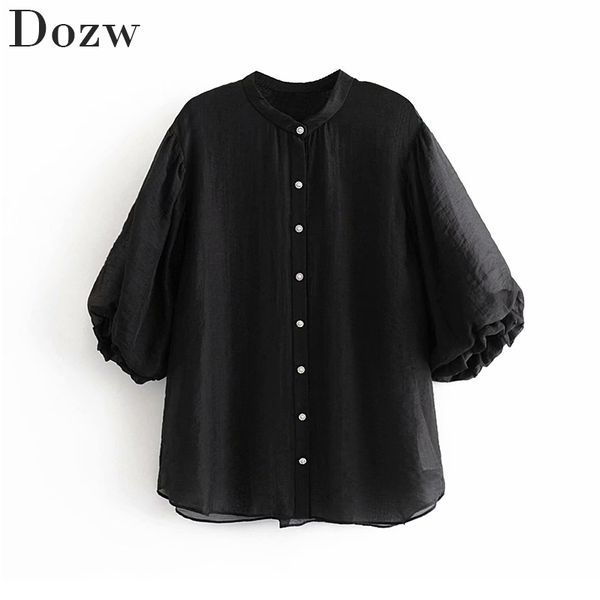 solid black women shirt chic beading buttons three quarter sleeve ladies blouse see through female shirt transparent blouse 210414, White
solid black women shirt chic beading buttons three quarter sleeve ladies blouse see through female shirt transparent blouse 210414, White