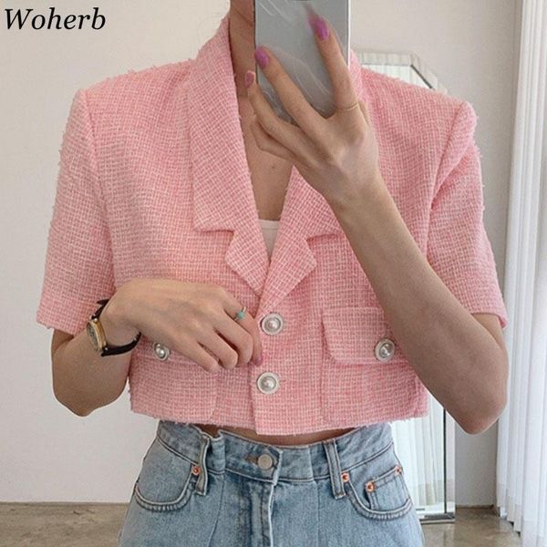 women's jackets woherb women 2021 summer korean chic vintage loose suit collar short sleeve coat two buttons pockets tweed crop, Black;brown
women's jackets woherb women 2021 summer korean chic vintage loose suit collar short sleeve coat two buttons pockets tweed crop, Black;brown
